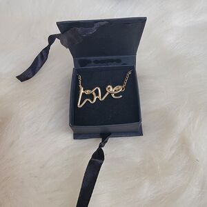 Gold Tone Love Script Necklace Delicate Feminine